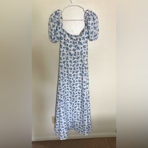 White Blue Floral Amazon Cottagecore Maxi Dress